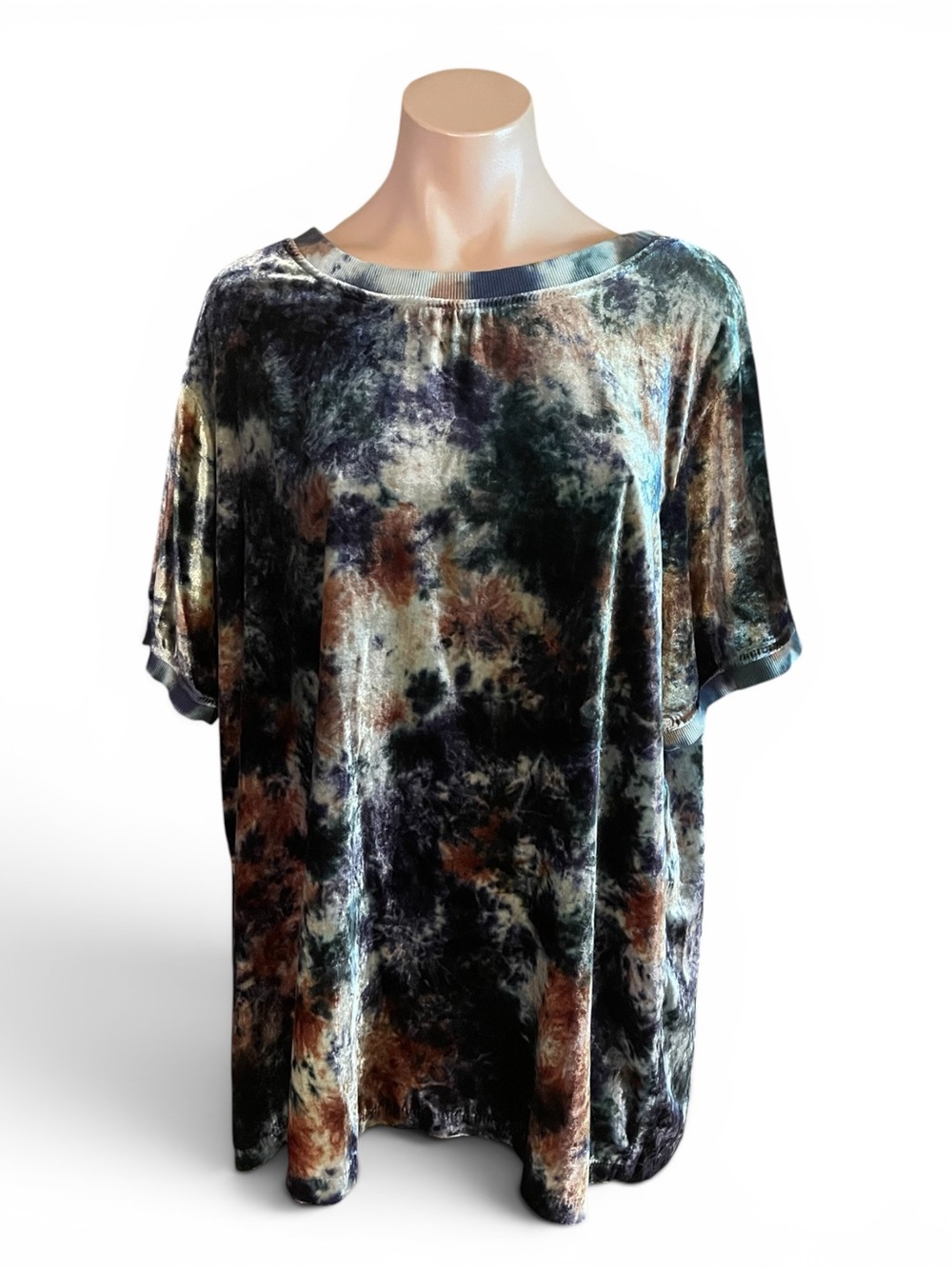 Kyla Seo Velvet Top Womens XL Tie Dye Multicolor Crewneck Short Sleeve Tunic Tee